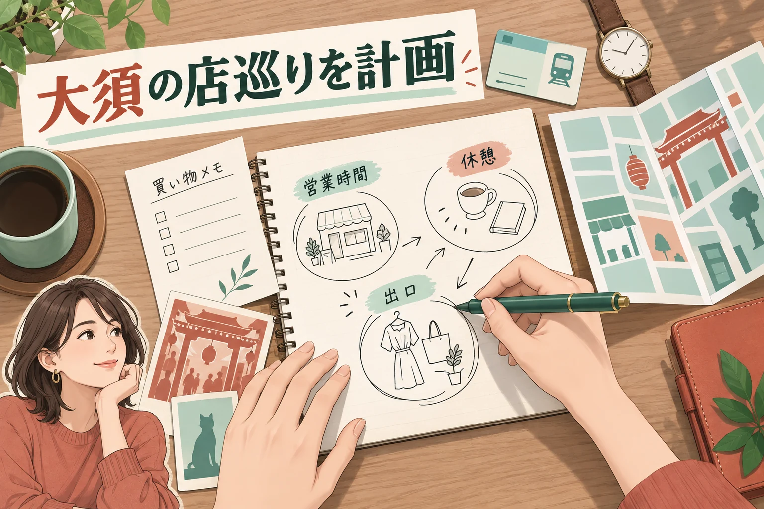 名古屋の店舗を無理なく回るルートの作り方を説明する漫画図解