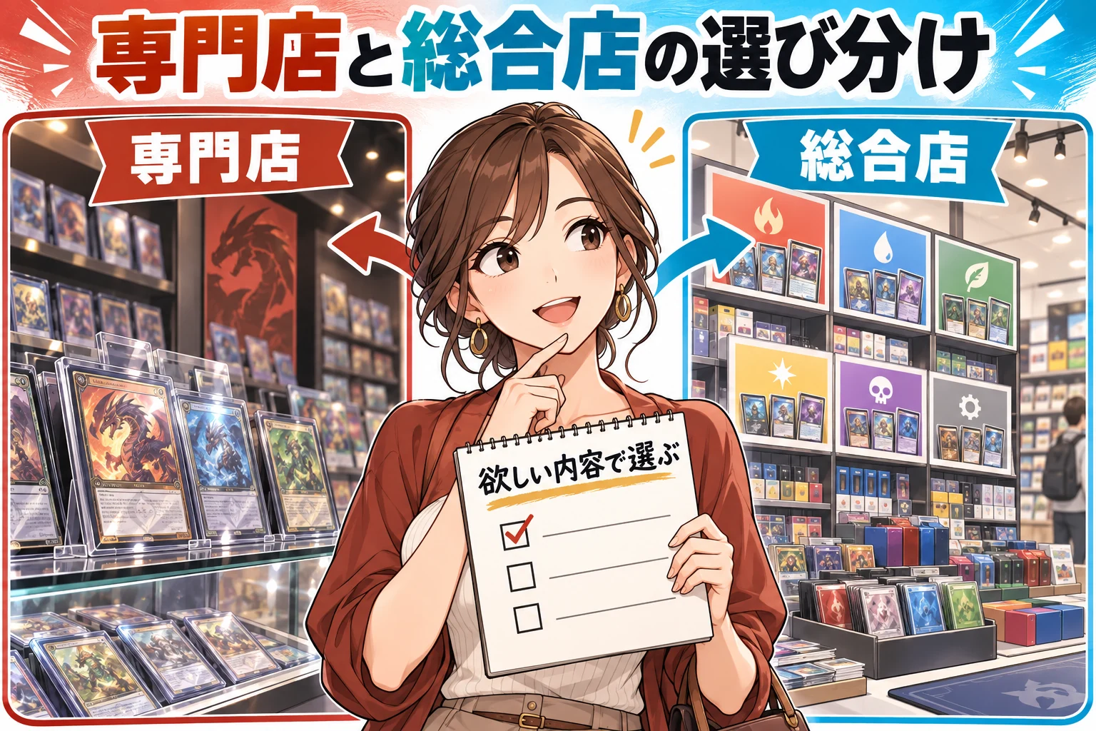 ワンピース専門店と総合店はどう選び分ける？を説明する漫画図解