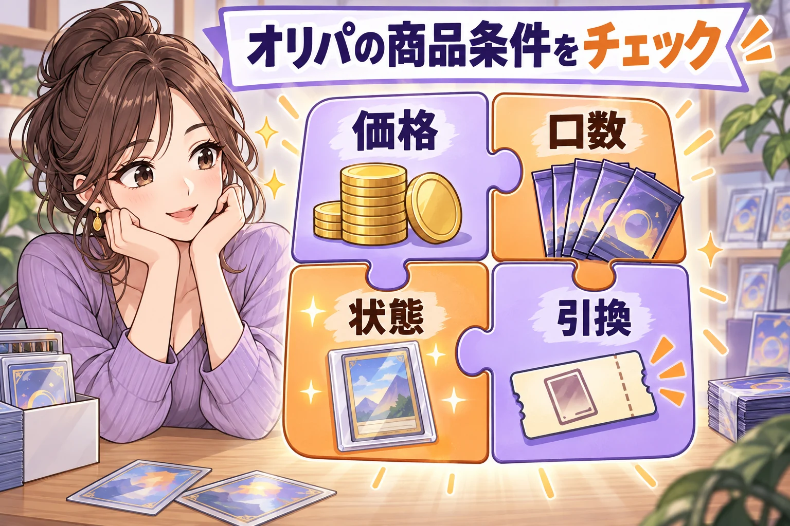 ワンピースオリパの価格・口数・引換条件を比較するを説明する漫画図解