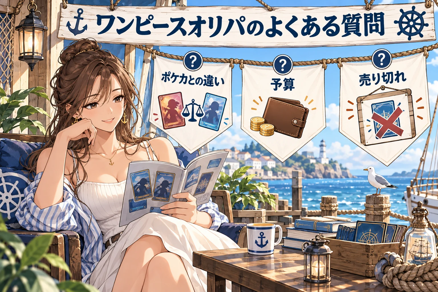 秋葉原のワンピースカードオリパでよくある質問を説明する漫画図解